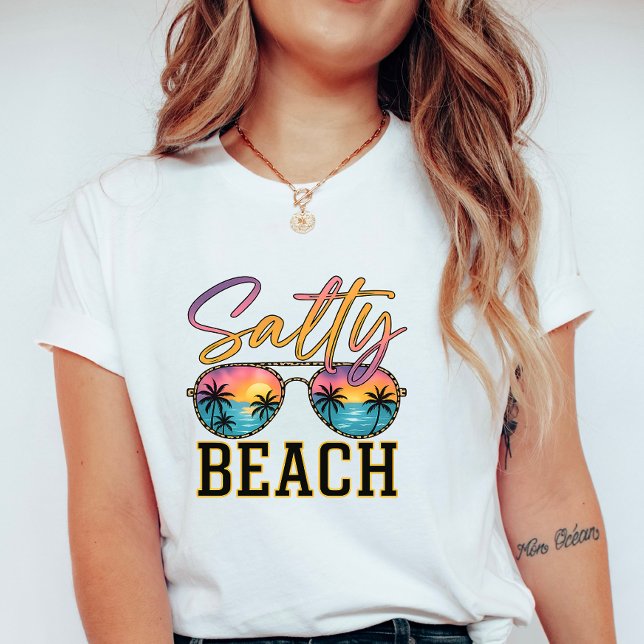 Camiseta Salty Beach Sunglasses;  Retro Summer Palm Tree  (Criador carregado)