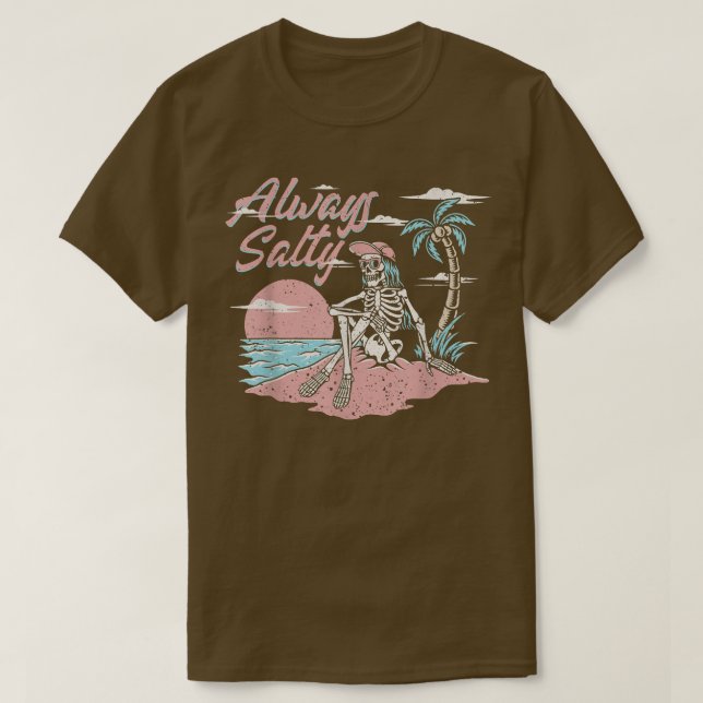 Camiseta Salty Funny Summer Skeleton Palm  (Frente do Design)
