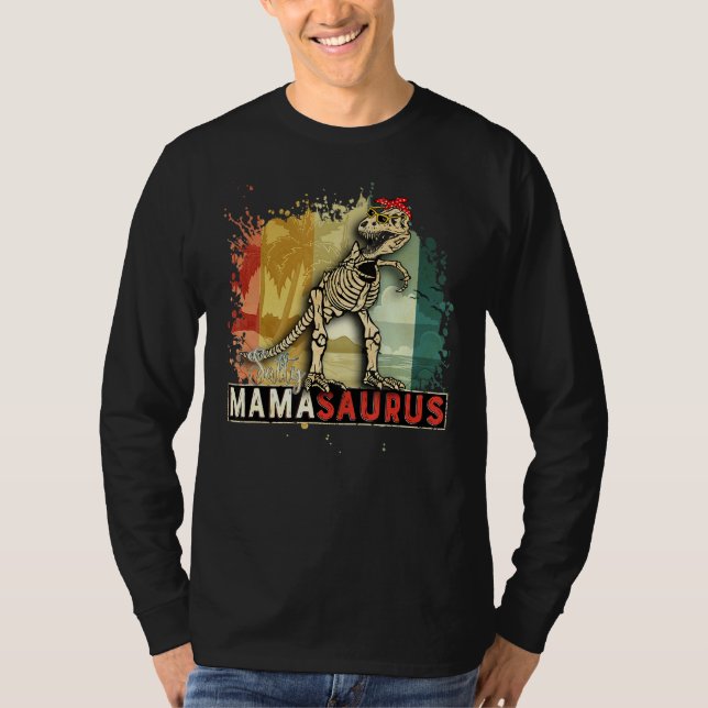 Camiseta Salty Mamasaurus Dinossaur Skeleton Retro Beach Mo (Frente)