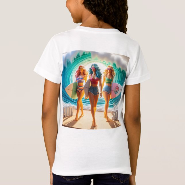 Camiseta Salty Sisterhood Trio Girls Beach Walk Surfer (Verso)
