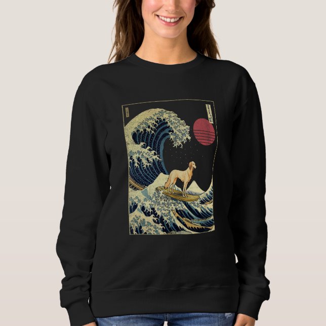 Camiseta Saluki Japanese Kanagawa Wave  Surf Dog (Frente)