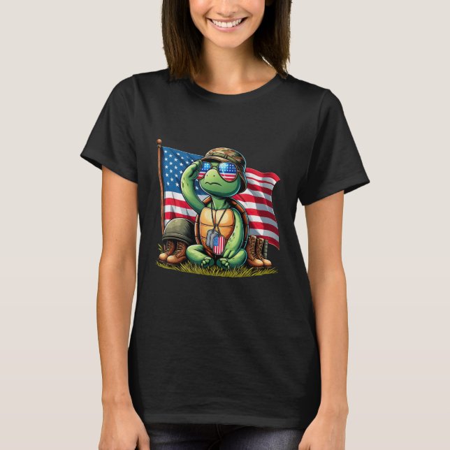 Camiseta Salutle Turtle American Flag Day 4th O (Frente)