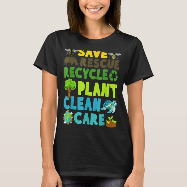 Camiseta Salvamento de Abelhas Reciclares Terras Plásticas  (Frente)