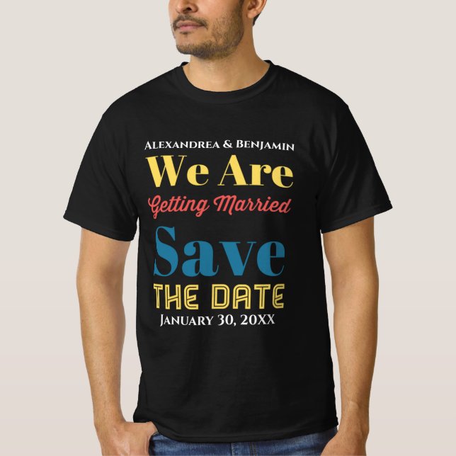 Camiseta Salvar a Data de Casamento de Convite Personalizad (Frente)