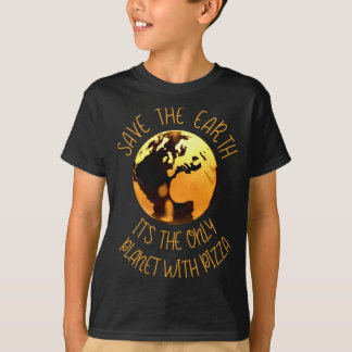 Camiseta Salvar A Terra Único Planeta Com Pizza Engraçado T