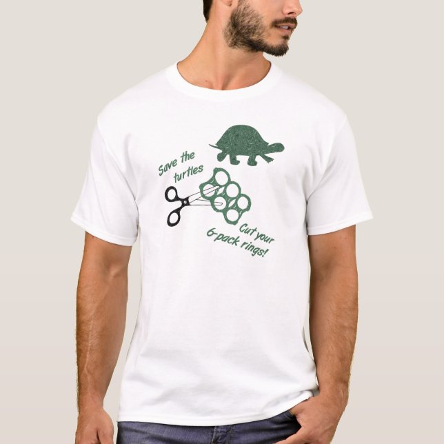 Camiseta Salvar as tartarugas cortam seis anéis do bloco (Frente)