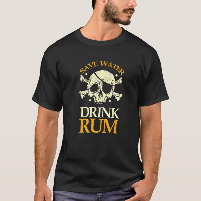 Camiseta Salvar Pirata de Rum de Bebida Água (Frente)