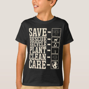 Camiseta Salvar Resgatar Reciclar Plantar Limpar Cuidar