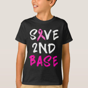 Camiseta Salvar segundo base 2º fita cor-de-rosa engraçado