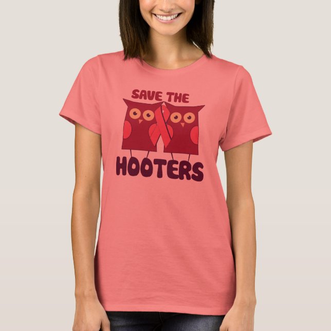 Camiseta Salve a Consciência do Cancer da Mama dos Hooters (Frente)