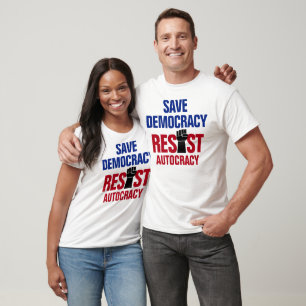 Camiseta Salve a Democracia Resista à Autocracia - Anti Tru