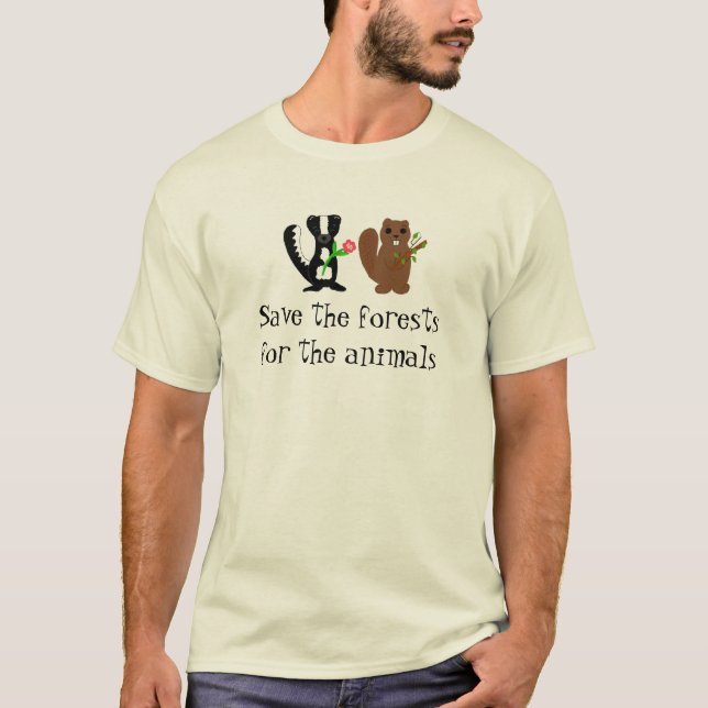 Camiseta Salve a Floresta - Design de Gambá e Castor (Frente)