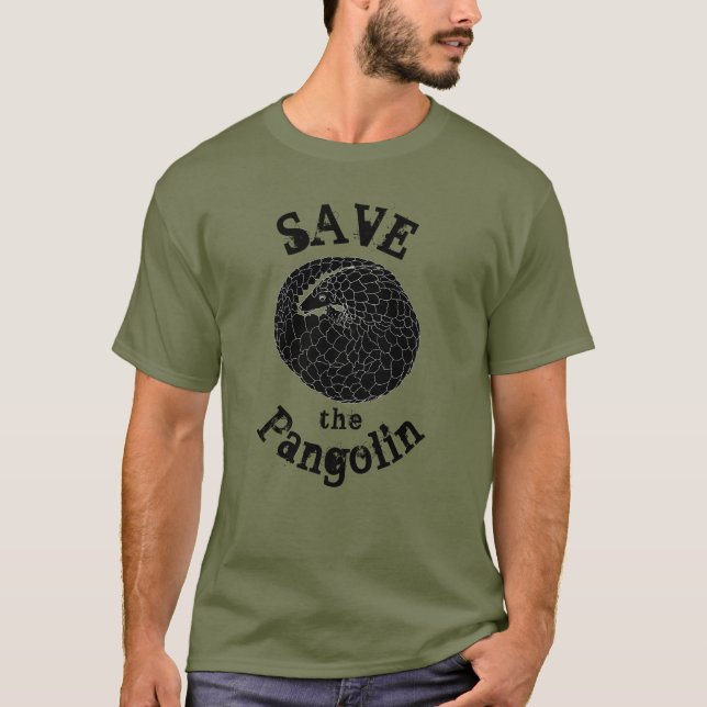 Camiseta Salve a Pangolina Vida Selvagem Ameaçada Monocromo (Frente)