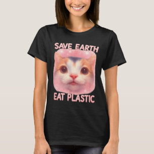 Camiseta Salve a Terra Coma Plástico Gatinho Fofo Irônico C