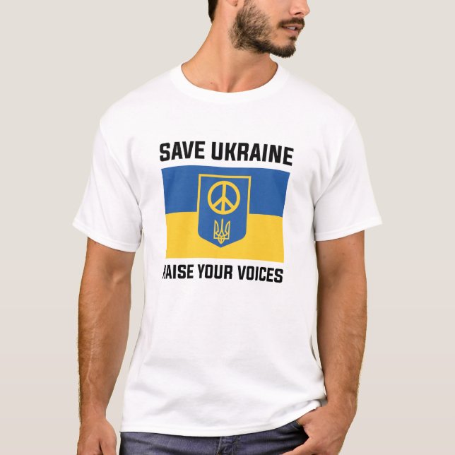 Camiseta Salve a Ucrânia Levante suas vozes (Frente)