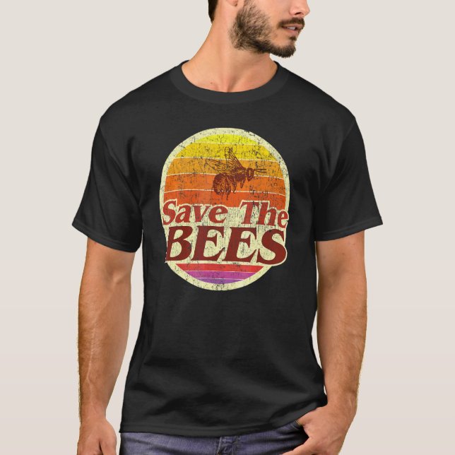 Camiseta Salve Abelhas Homens Retro Vintage Sunset Usado (Frente)