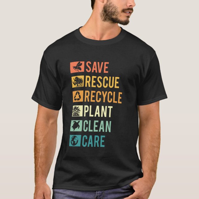 Camiseta Salve Abelhas Resgate Animais Recicle Plástico Dia (Frente)