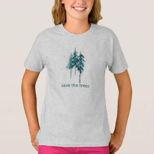 Camiseta Salve as Árvores - Pinheiros Simples Azul-Verde