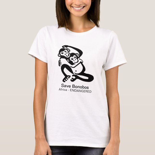 Camiseta Salve chimpanzés ameaçados por BONOBOS - África (Frente)