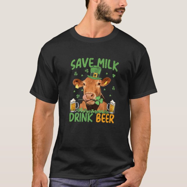 Camiseta Salve Leite Beer Beer - Vaca com Cerveja no Dia de (Frente)