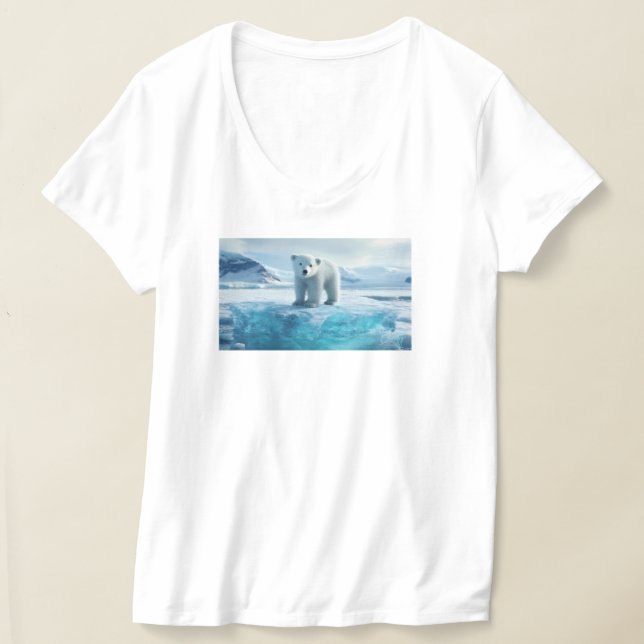 Camiseta Salve nossas geleiras - Urso Polar no Oceano Azul  (Postura )
