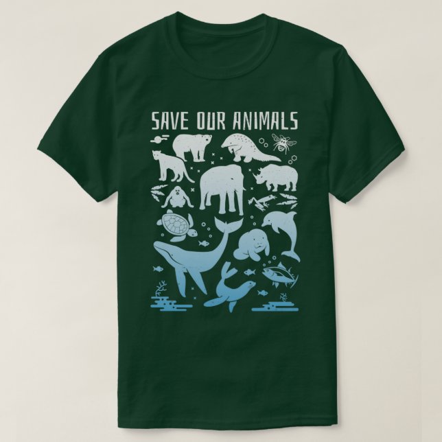 Camiseta Salve nossos animais ameaçados do mundo (Frente do Design)