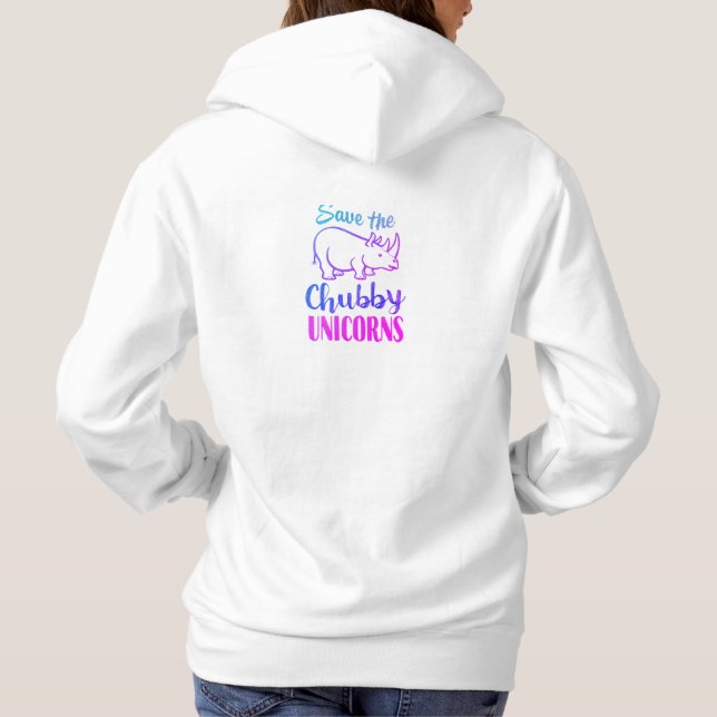 Camiseta Salve O Chubby Unicórnio Engraçado Rhino Hoodie (Verso)
