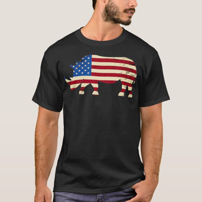 Camiseta Salve O Chubby Unicorns T Shirt USA Flag Rhino Rh (Frente)