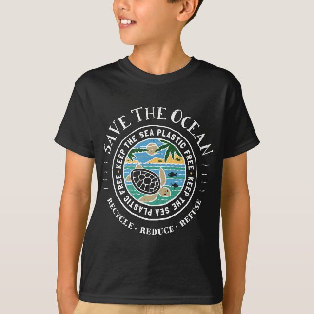 Camiseta Salve O Oceano Mantenha A Tartaruga Livre De Plást (Frente)