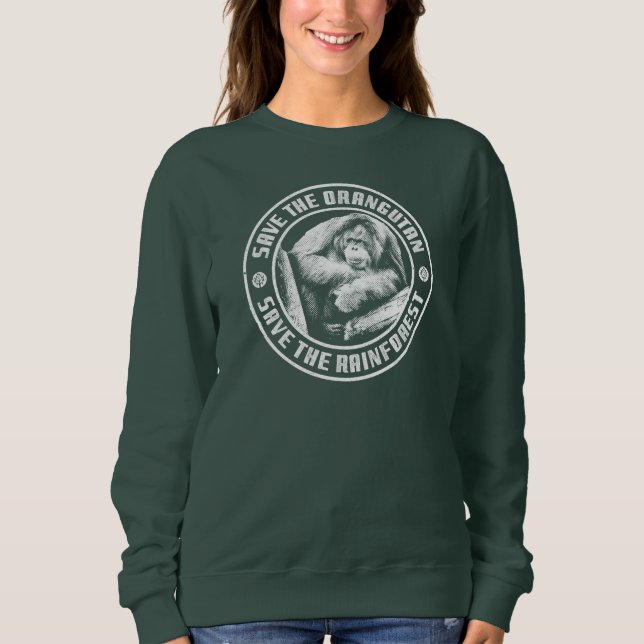 CAMISETA SALVE O ORANGUTAN SALVE A FLORESTA DE CHUVA. (Frente)