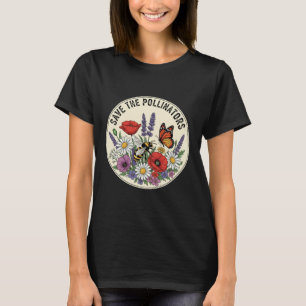 Camiseta Salve o Polinizador com abelha, borboleta & flores