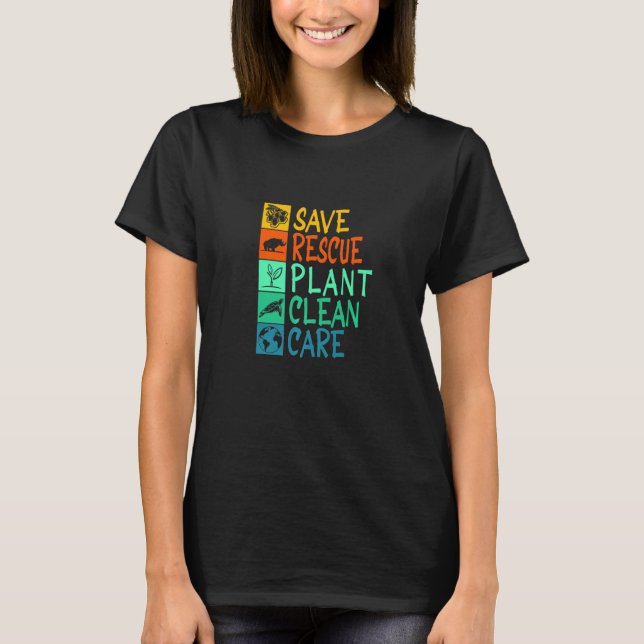 Camiseta Salve o Reciclar Natureza Animal da planta de resg (Frente)