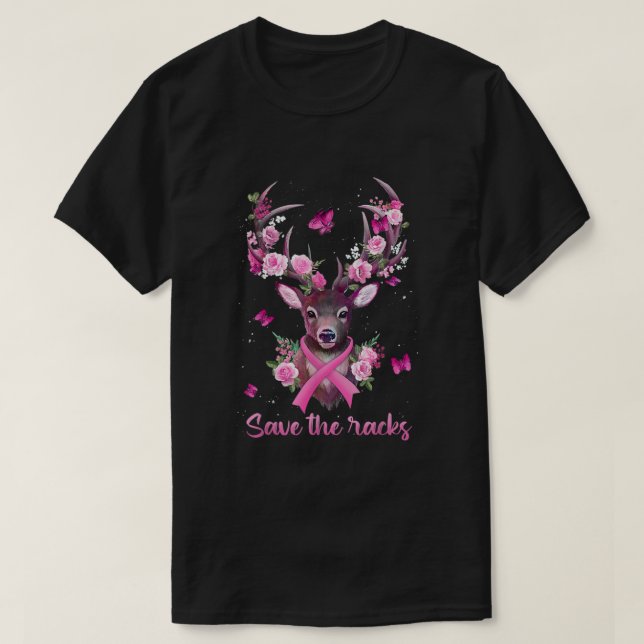 Camiseta Salve Os Racks Deer Antlers Fita de câncer de mama (Frente do Design)