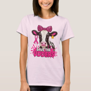 Camiseta Salve Os Udders - Vaca De Cancer Da Mama Engraçada