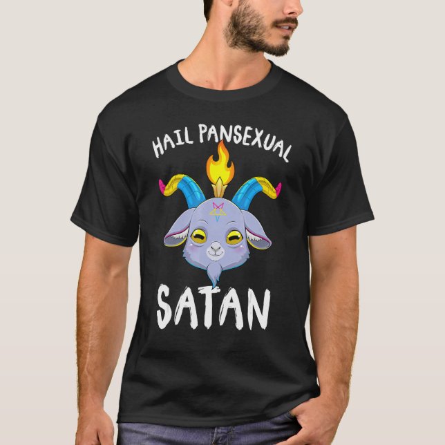 Camiseta Salve Pansexual Satanás Baphomet Cabeça de Bode Lg (Frente)