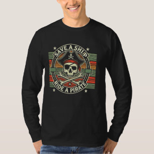 Camiseta Salve Um Navio A Caminhar Um Pirata De Crânio Pira