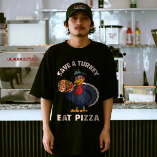 Camiseta Salve Um Peru Coma Pizza Engraçado Feliz Dia de Aç