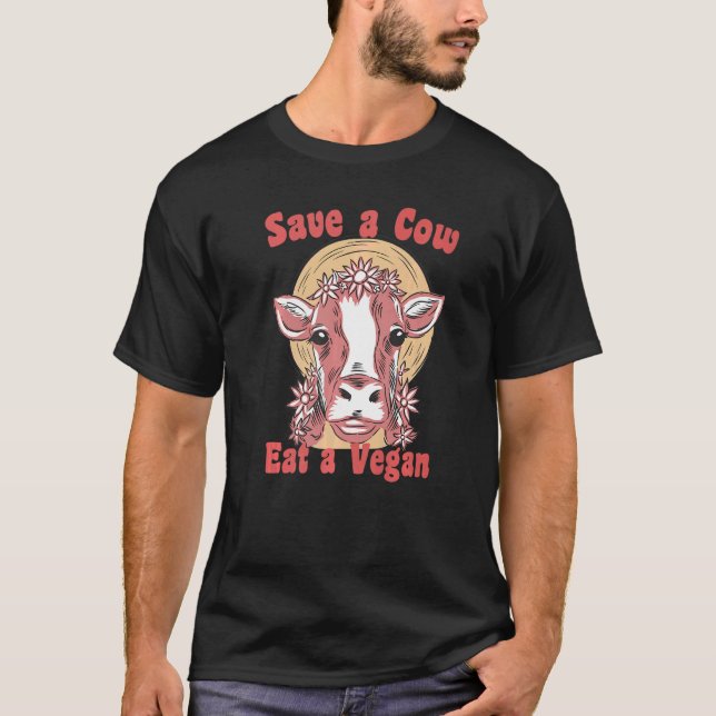 Camiseta Salve uma vaca coma vegetariana vegetariana anti-s (Frente)