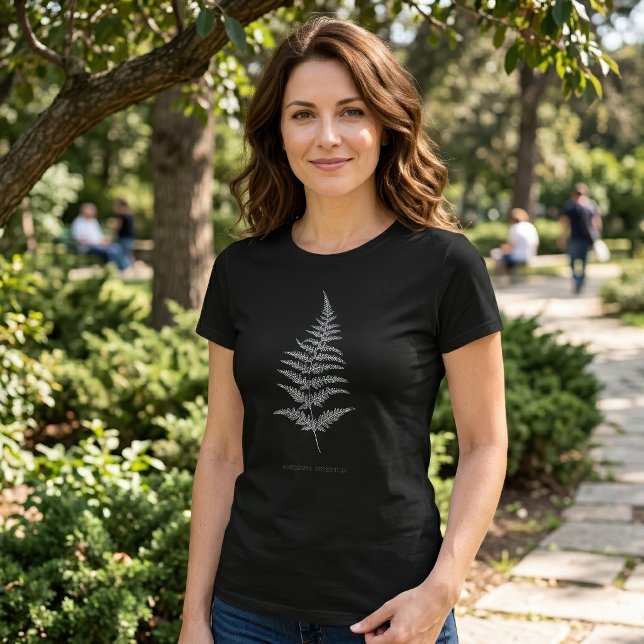 Camiseta Samambaia Dourada, Gymnogramma Chrysophylla (Golden Fern Frond, Gymnogramma Chrysophylla. Women Basic Black T-Shirt)