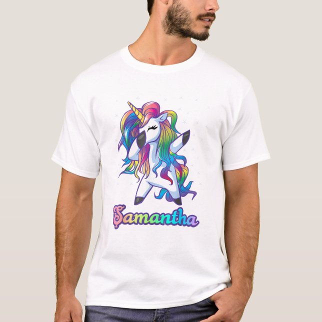 Camiseta SAMANTHA Nome Personalizado Cores Arco-Íris Unicór (Frente)