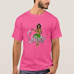 Camiseta Samoa Island Dançando Hula Girl com saia de grama