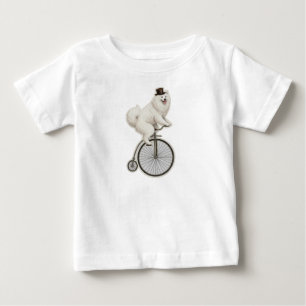 Camiseta Samoyed Antigo em uma Bicicleta Penny-Farthing 