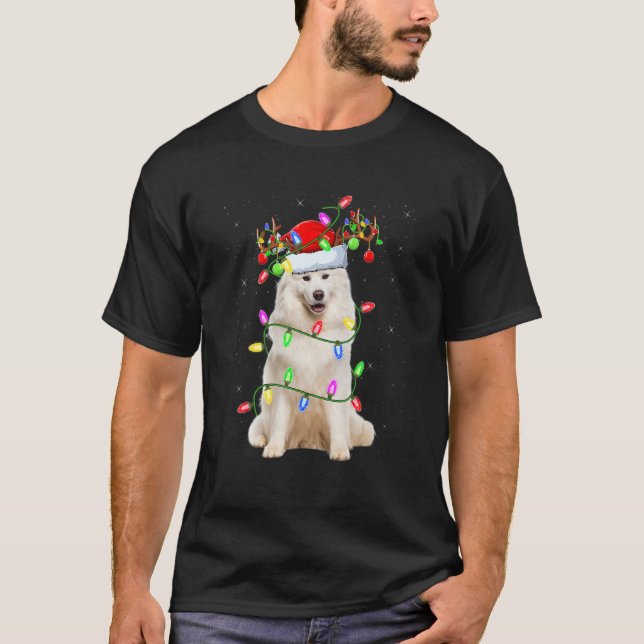 Camiseta Samoyed Christmas Tree Light Pajama Dog Xmas (Frente)