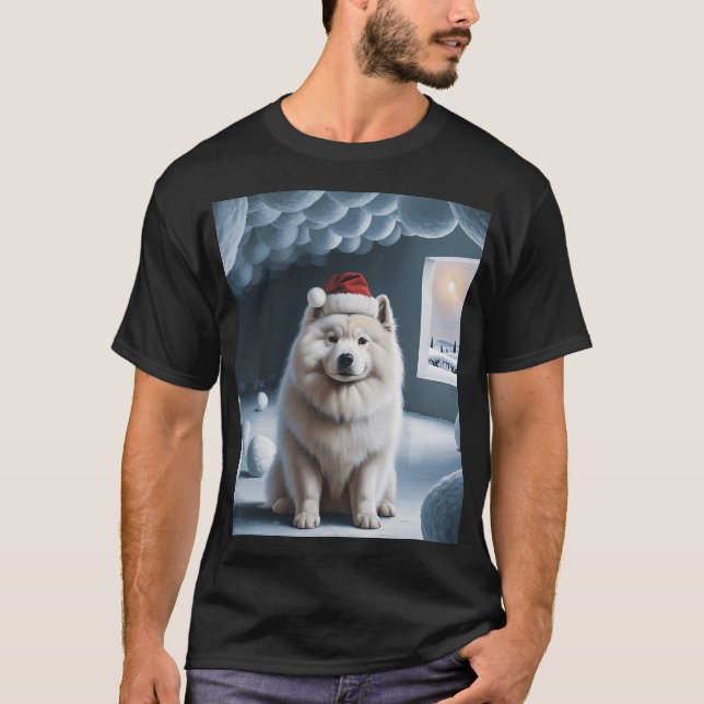 Camiseta Samoyed com Chapéu de Natal (Frente)