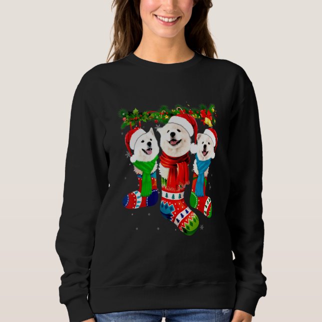 Camiseta Samoyed em Meias de Natal Swea (Frente)