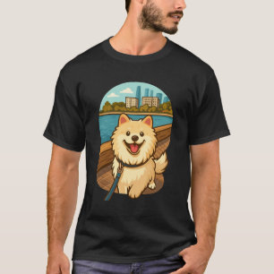 Camiseta Samoyed Feliz Passeando pela Orla da Cidade