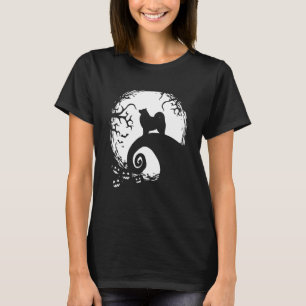Camiseta Samoyed Halloween Sob A Lua, Cachorro Louco