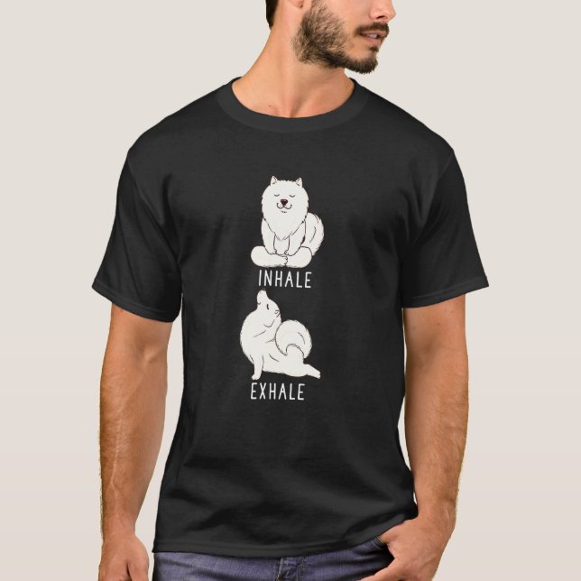 Camiseta Samoyed Inalar Exalar Cão Ioga (Frente)