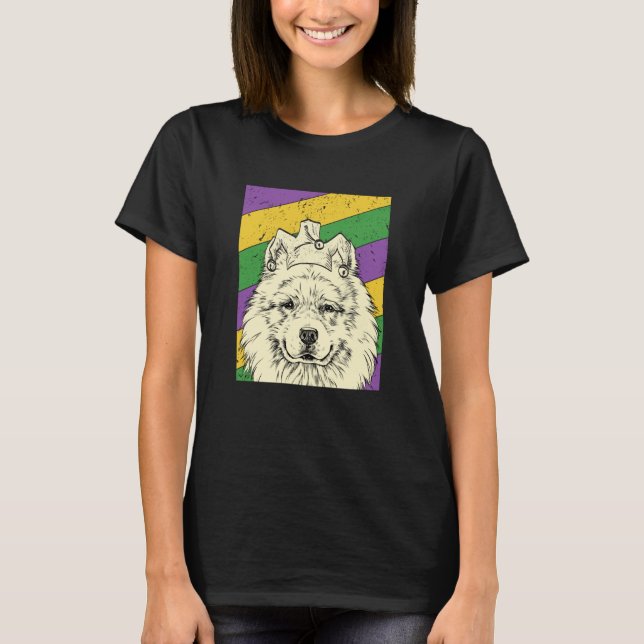 Camiseta Samoyed Jester Mardi Gras Dog Mom or Dad (Frente)