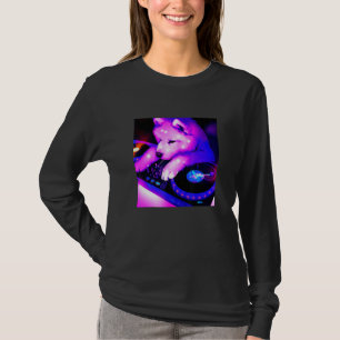 Camiseta Samoyed Vaporwave DJ Cachorro Estético Mulheres R